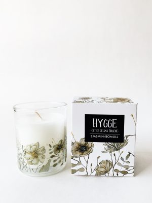 Duftlys i gaveeske 6x7cm "Hygge" - Sjasmin/bomull