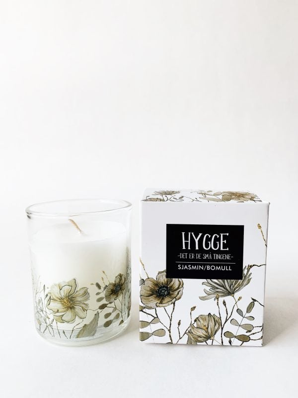 Duftlys i gaveeske 6x7cm "Hygge" - Sjasmin/bomull