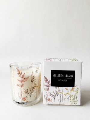 Duftlys i gaveeske 6x7cm "En liten hilsen" -  bomull