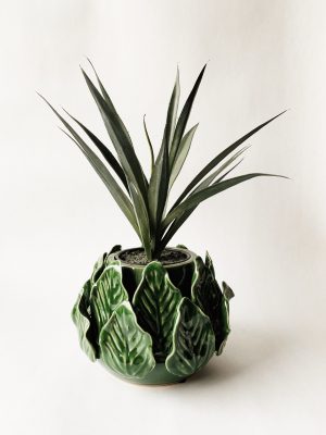 Keramikk krukke blad 21x15 cm grønn
