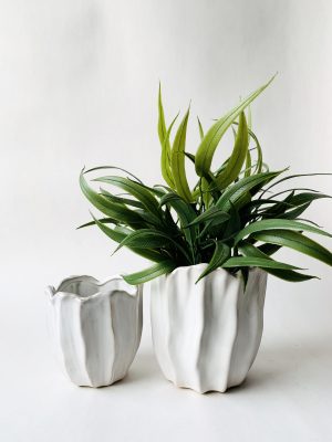 Keramikk potte blomst 11x11 cm hvit