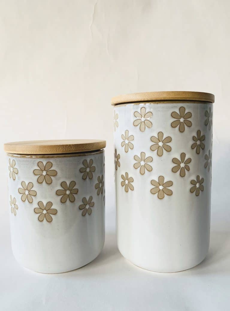 Keramikk krukke m trelokk hvit 10,5×17 cm