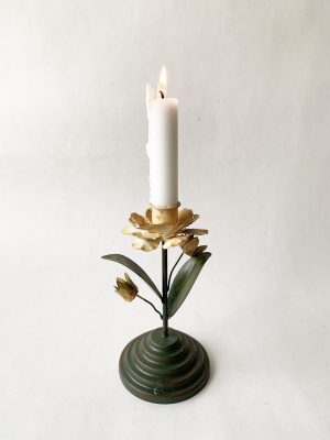 Lysestake metall rose h 17 cm gul