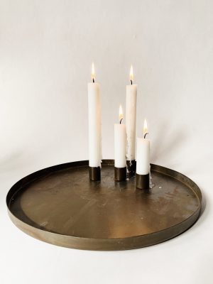 Rundt fat m lysholdere d 30 cm antikk