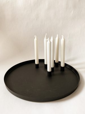 Rundt fat m 7 lysholdere d 40 cm sort