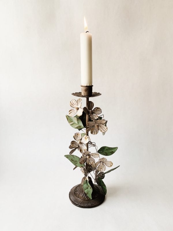 Lysestake metall kirsebærblomst h 30 cm