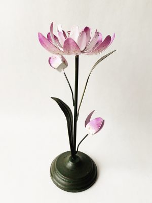 Lysestake metall tulipan h 26 cm rosa