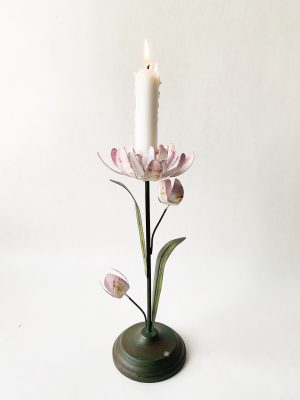 Lysestake metall tulipan h 26 cm rosa