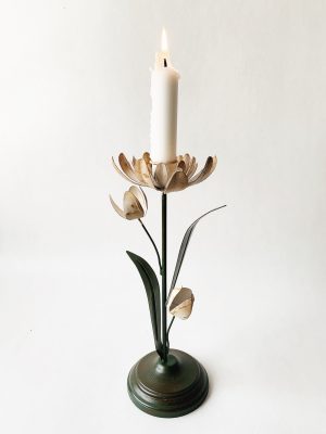 Lysestake metall tulipan h 26 cm gul