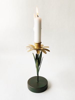 Lysestake metall prestekrage h 17 cm gul