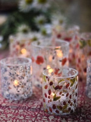 Lysglass krakelert 9x10 cm jordbær