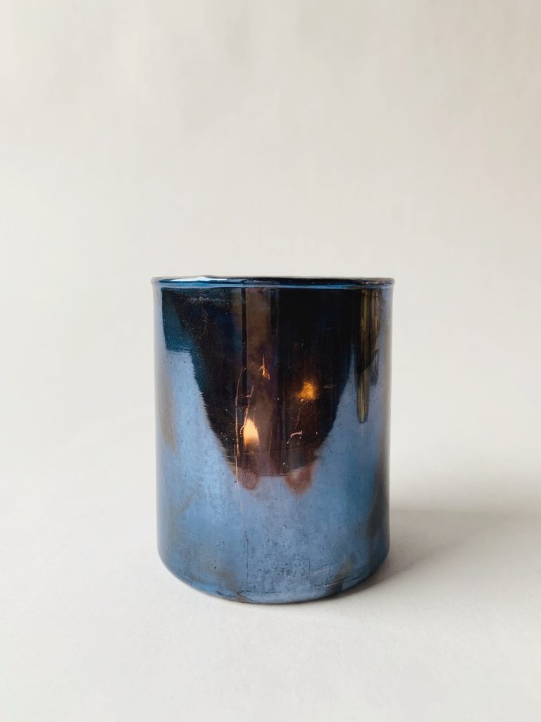 Lysglass oksidert h 8 cm blå