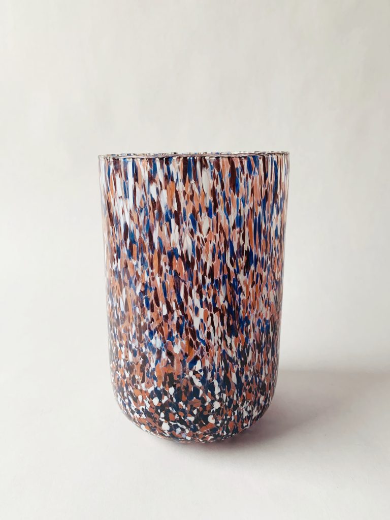 Lysglass munnblåst 14×20 cm blå mix