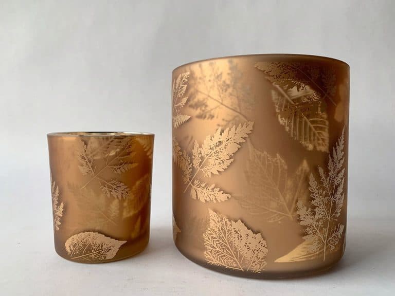 Lysglass blader gulltrykk brun 9×10 cm