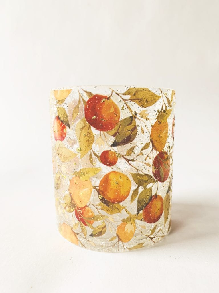 Lysglass krak. 9×10 cm appelsin/glitter