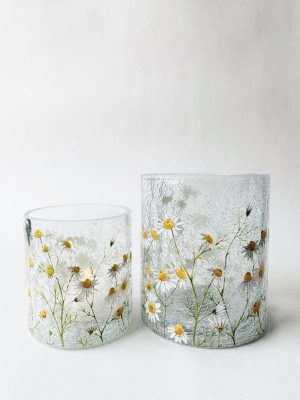 Lysglass krakelert kamille 9x10 cm