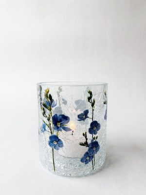 Lysglass krakelert forglemmegei 9x10 cm