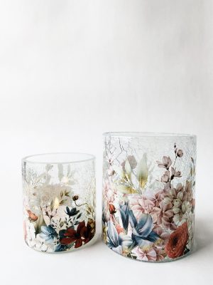 Lysglass krakelert mix rød/blå 11,5x13 cm