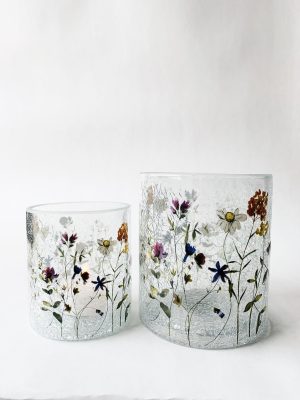 Lysglass krakelert blomstereng mix 11,5x13 cm