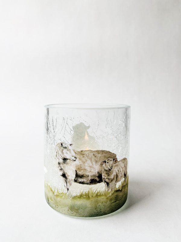 Lysglass krakelert frostet sau 9x10 cm