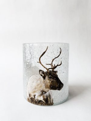 Lysglass krakelert frostet reinsdyr 9x10 cm