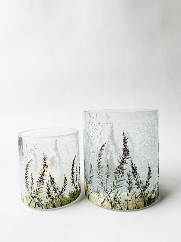 Lysglass krakelert frostet lyng 9x10 cm