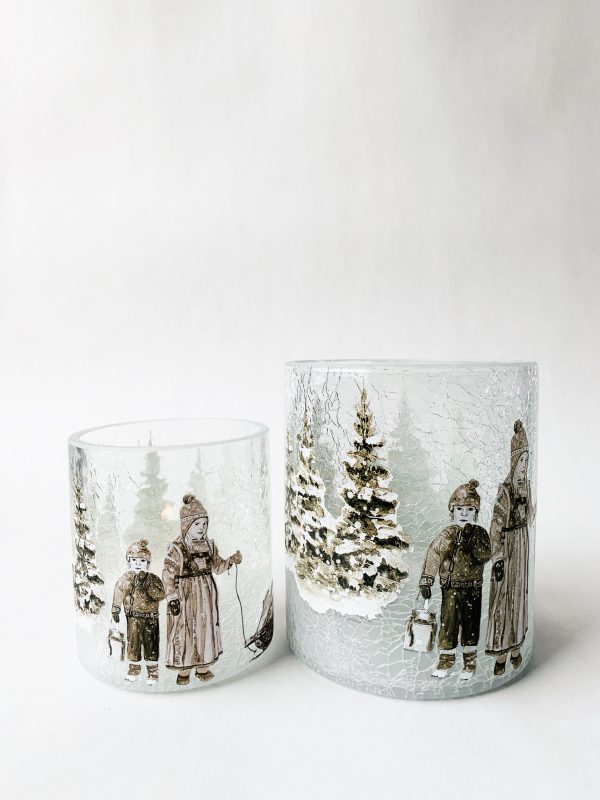 Lysglass krakelert frostet jul nostalgi barn 9x10 cm