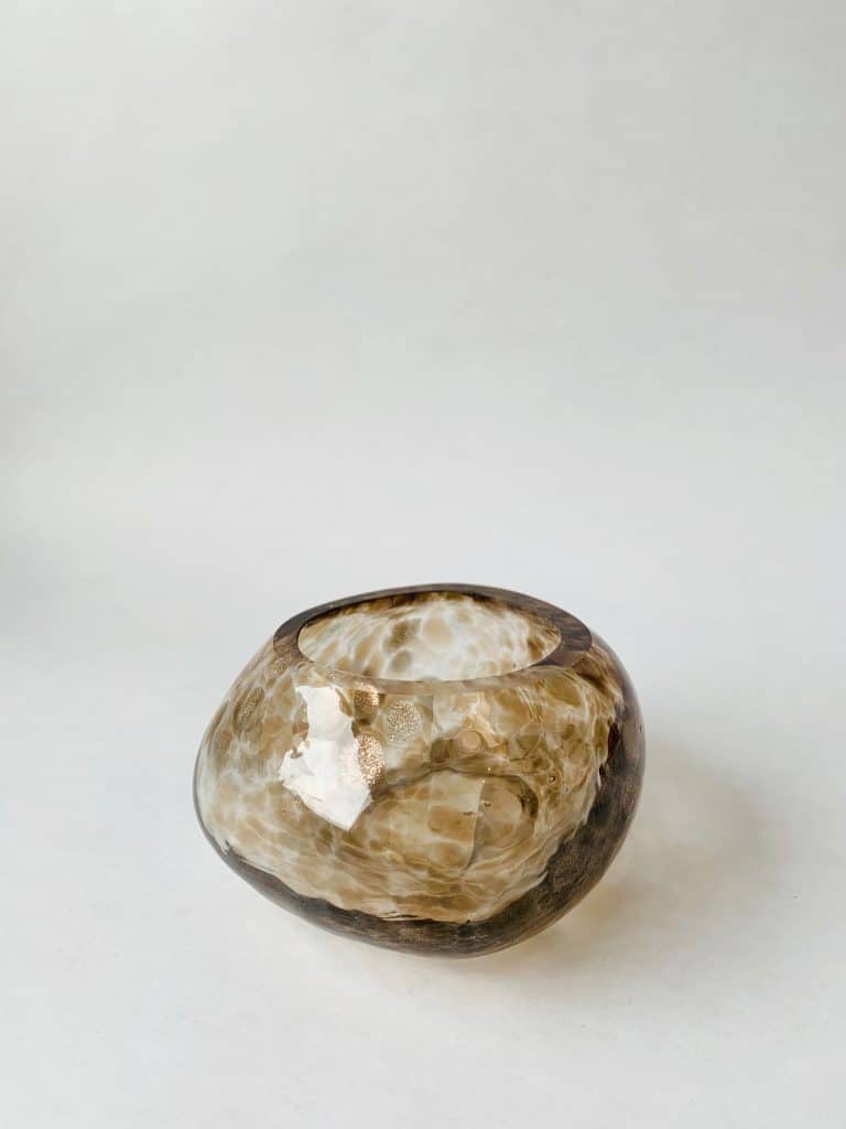 Lysholder glass organisk brun/gull 6×10 cm