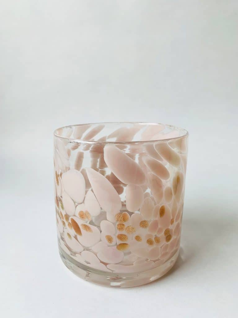 Lysholder glass rosa m gull h 10 cm