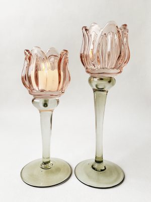 Lysglass blomst h 18,5 cm rosa