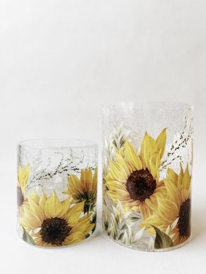 Lysglass krakelert 9x10 cm solsikker