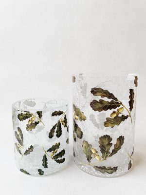 Lysglass krakelert 10x14,5 cm eikeblader