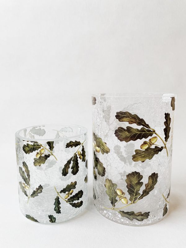 Lysglass krakelert 10x14,5 cm eikeblader