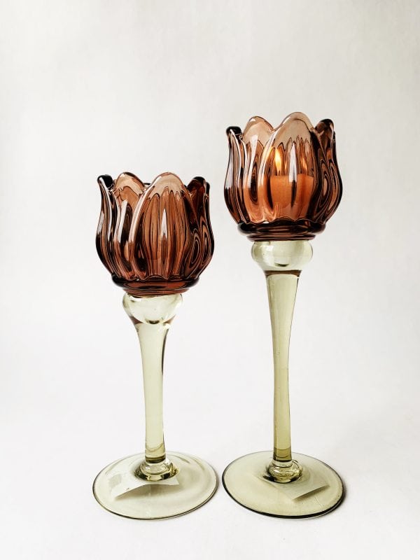 Lysglass blomst h 21,5 cm brunt