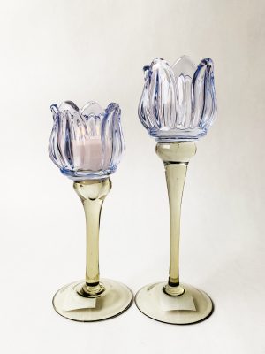 Lysglass blomst h 18,5 cm blått