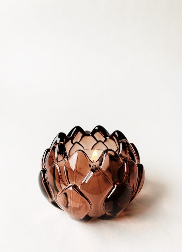 Lysglass artisjokk 8x5 cm brun