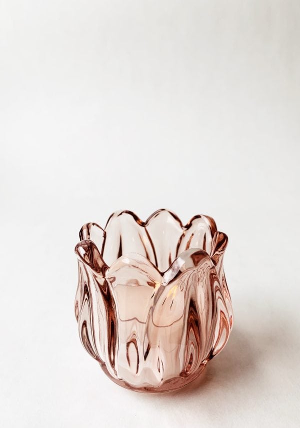 Lysglass tulipan 7x7 cm rosa