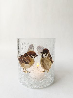 Lysglass krakelert 9x10 cm spurv
