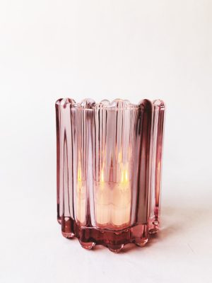 Lysglass riller Tone 7x8 cm rosa