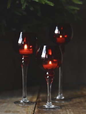 Lysglass på stett rundt h 25 cm rød