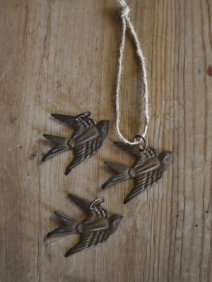Ornament fugl metall antikk gull 4x5cm