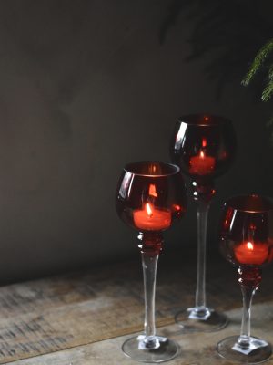 Lysglass på stett rundt h 30 cm rød