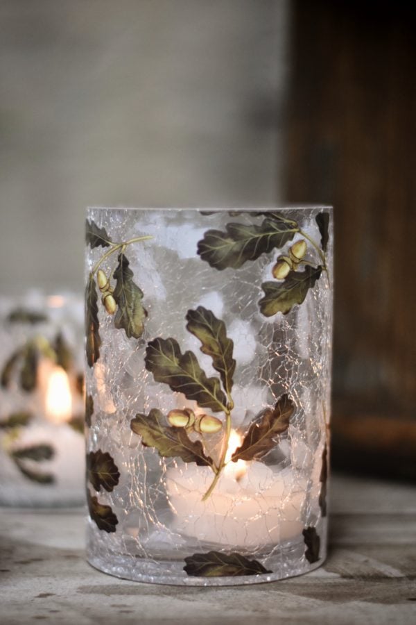 Lysglass krakelert 10x14,5 cm eikeblader - Bilde 2