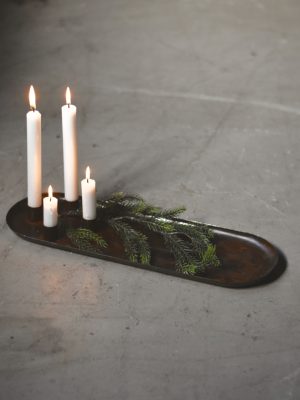 Ovalt fat m 4 lysholder 45x15 cm antikk