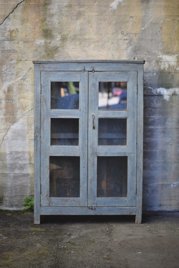 Vintage skap med glass lys blått 89x42x130cm - Bilde 2