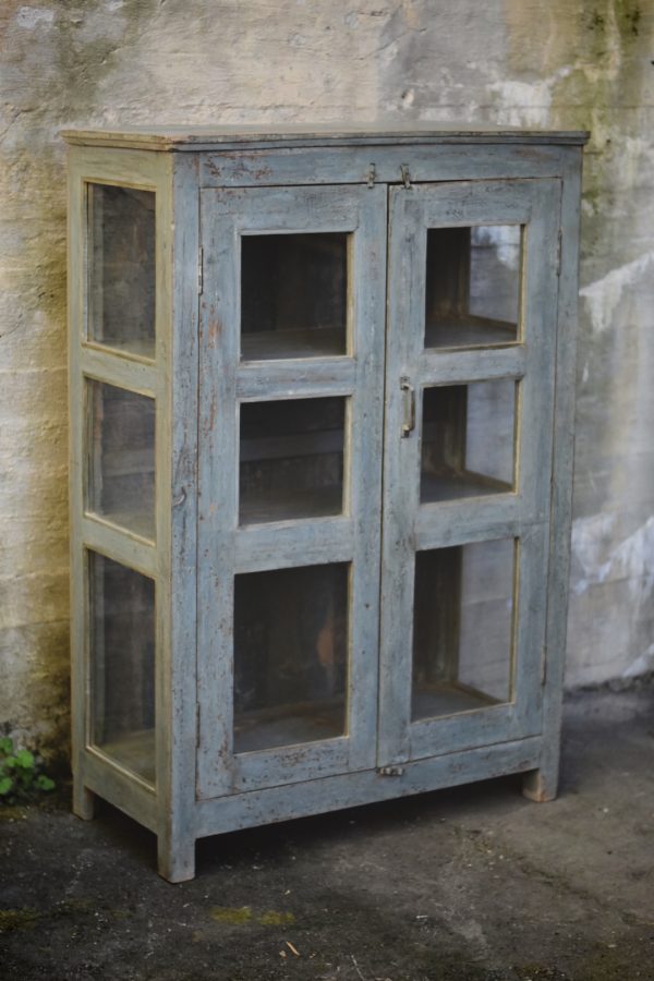 Vintage skap med glass lys blått 89x42x130cm