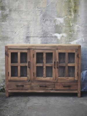Vintage skjenk m skuffer og dører brun 130x40x90cm