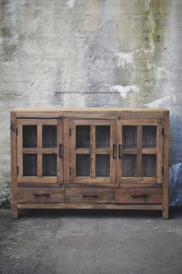 Vintage skjenk m skuffer og dører brun 130x40x90cm
