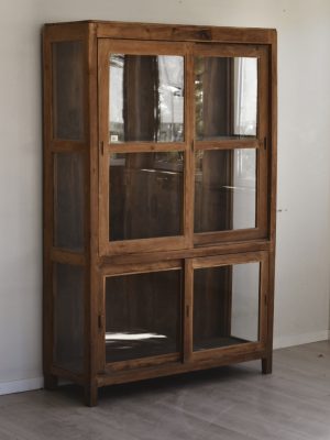 Vintage skap brunt m glassdører 122x45x185cm