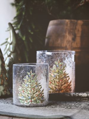 Lysglass krakelert juletre 9x10 cm